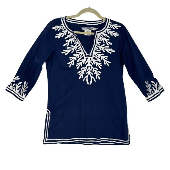 Gretchen Scott Reef Embroidered Tunic in Blue| Size S - Picture 2 of 6